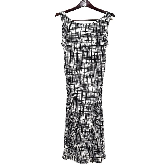 Norma Kamali Sleeveless Stretch Jersey Ruched Mini Dress Broken Mesh Size Large - Picture 2 of 12